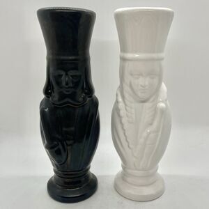 Vintage MCM Hobbyist Pottery Chess Piece Vases 8” King Queen Black White